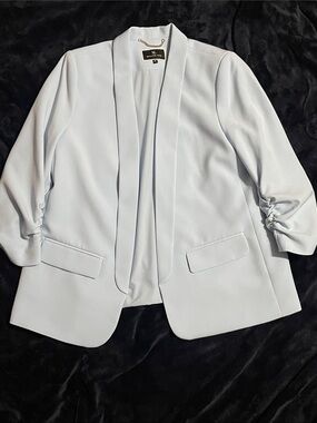 Melanie Lyne Light Blue Open-Front Blazer with Ruched Sleeves